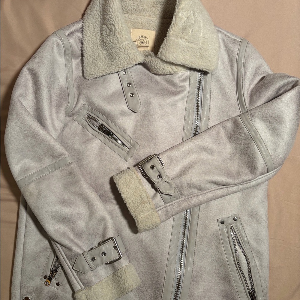 Ivory Shearling Lined Moto Jacket